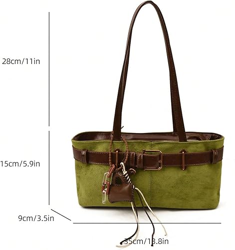 Women's Faux Suede Shoulder Handbags Double Strap Retro Vintage Shopping Square Bags
